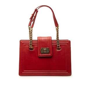 Chanel Coco Mark Boy Chain Tote Bag, Red Leather, Women's CHANEL